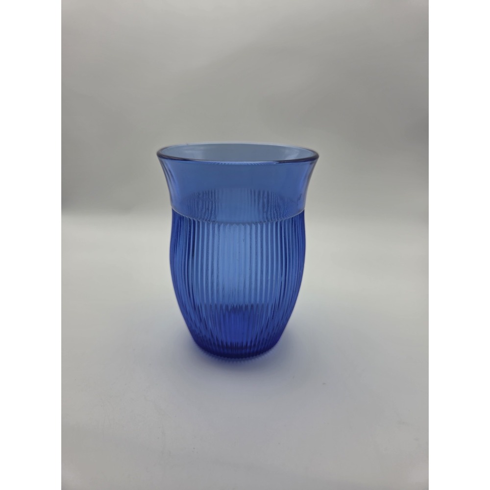 Hazel Atlas Cobalt Blue Fine Rib Depression 5" Tumbler Drinking Glass